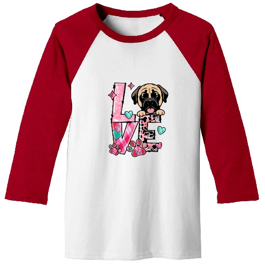 Mastiff Dog I Love My Dog Fur Baby Valentines Day Baseball Tees