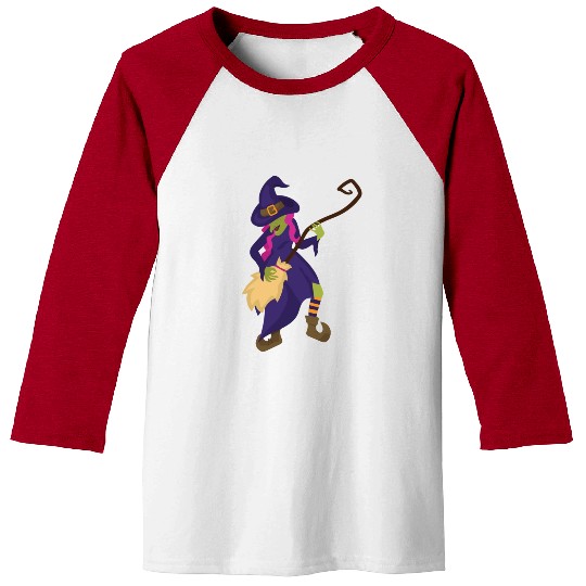Halloween Witch Using Broom As Guitar Baseball Tees