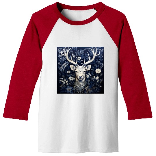 Enchanted Forest Deer Winter Bloom Baseball Tees