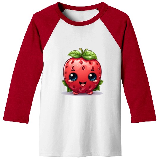 A cute kawaii style strawberry with a smiling face Baseball Tees