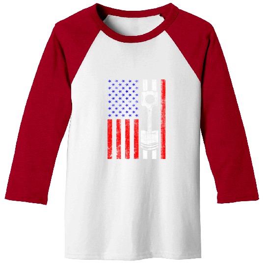 American Flag Piston Muscle Car Patriotic Vintage Baseball Tees