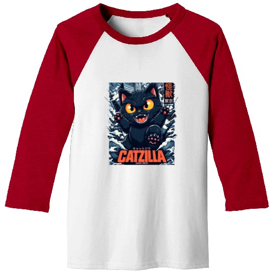 Kaiju Catzilla in Japan Tokyo Baseball Tees