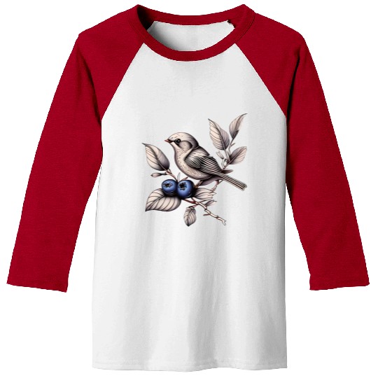 Bird on a Blueberry Branch Baseball Tees