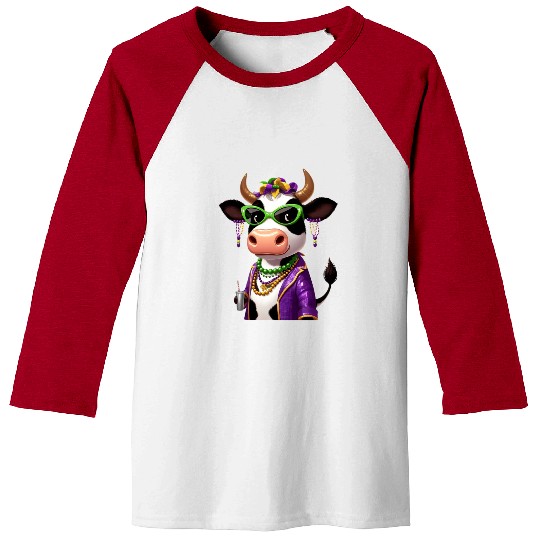 Mardi Gras celebrating cow Baseball Tees