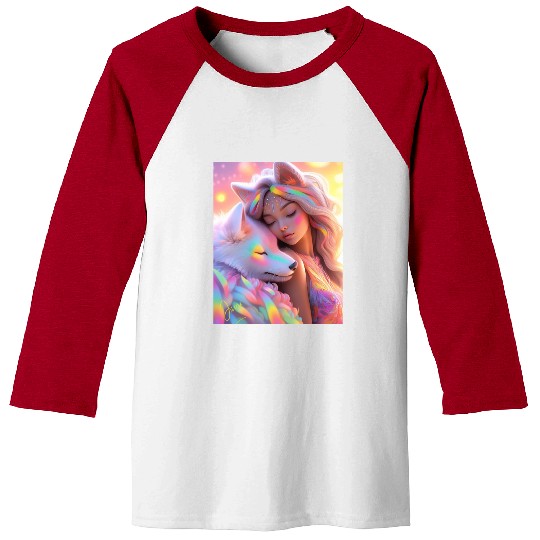 Rainbow Friends - White Wolf and Girl Baseball Tees