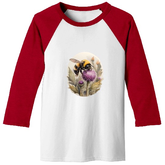 Bumblebee on thistle watercolor Baseball Tees