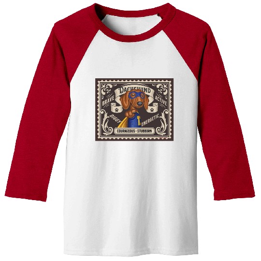 Cute Dachshund Super Hero Stamp Baseball Tees