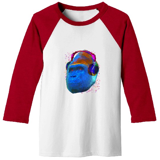 Gorilla with headphones low poly pop art Baseball Tees