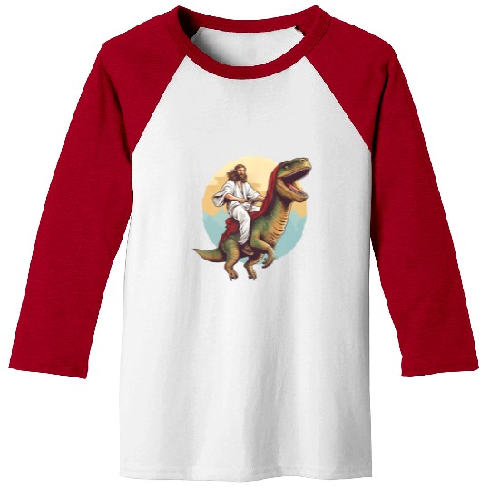Jesus Riding a Dinosaur Meme Dino Lover Baseball Tees