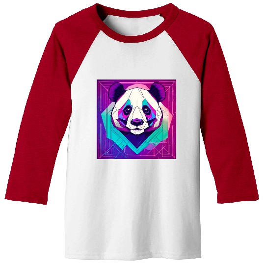 Synthwave Neon Geo Panda Baseball Tees