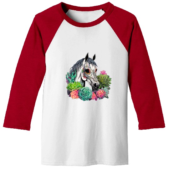 Horse Succulent Sugar Skull Baseball Tees