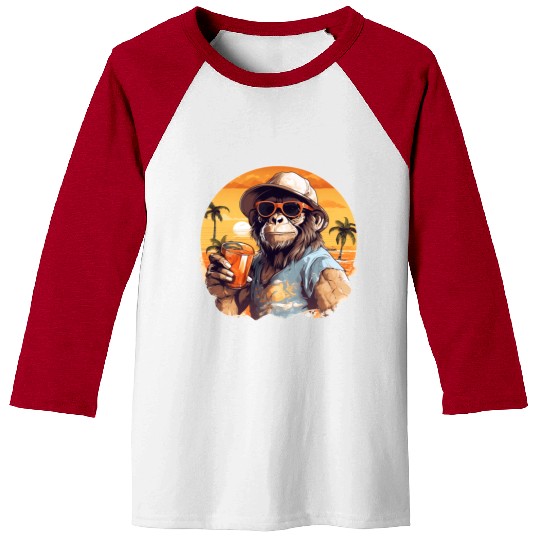 Cool Monkey With Drink Funny Animals Chimpanzee Baseball Tees