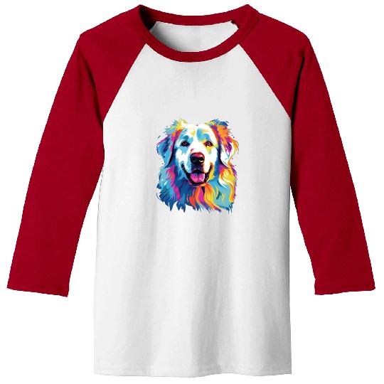 Watercolor Colorful Great Pyrenees Baseball Tees