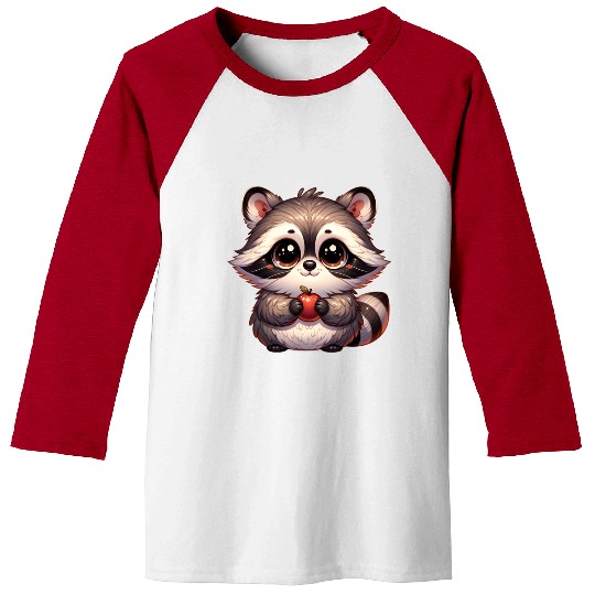 Raccoon with Apple Illustration Baseball Tees