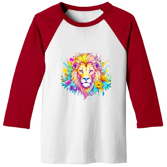 Colorful lion surrounded by flowers Baseball Tees