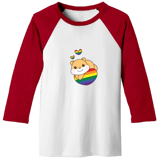 Rainbow Flag Pride Lgbtq Cute Hamster Love Baseball Tees