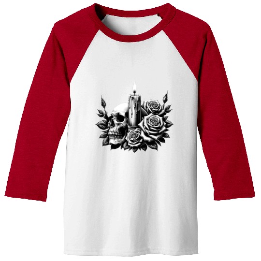 Gothic Skull and Roses Graphic Art Baseball Tees