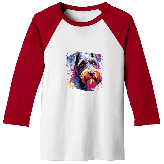 Watercolor Colorful Miniature Schnauzer Baseball Tees