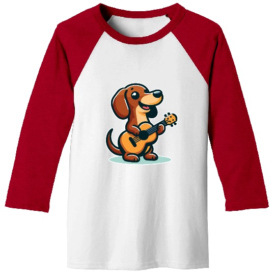 Cute Dachshund playing Guitar Baseball Tees
