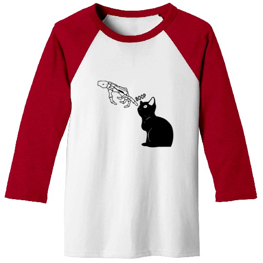 Black Cat Lover Skeleton Hand Boop Baseball Tees