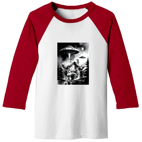 A lovely giraffe selfie with weird UFOs in a funny Baseball Tees