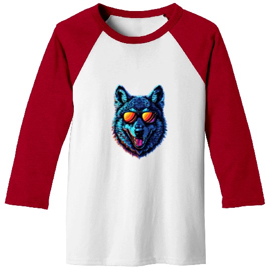 Cool Wolf Face Blue Wolf Wearing Sunglasses Baseball Tees