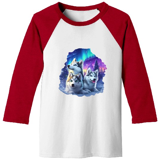 Husky family at night Baseball Tees