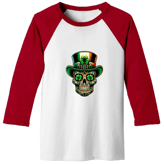 St Patricks Day Irish Sugar Skull Day Of Dead Baseball Tees