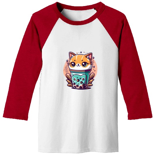 Anime Cat Bubble Tea Baseball Tees