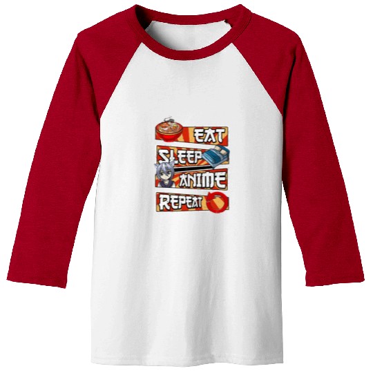 eat sleep anime repeat cute lovers obsessed Baseball Tees