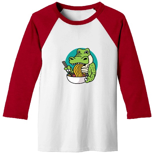 Trex Eating Ramen Food Lover Gift Baseball Tees