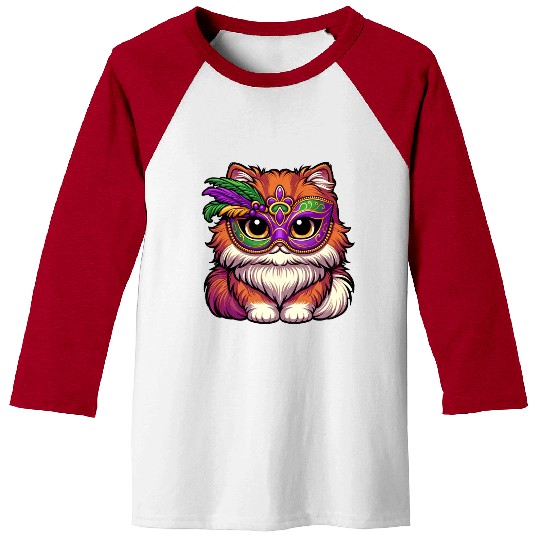 Mardi Gras Persian Cat, Dressed-up Cat Baseball Tees