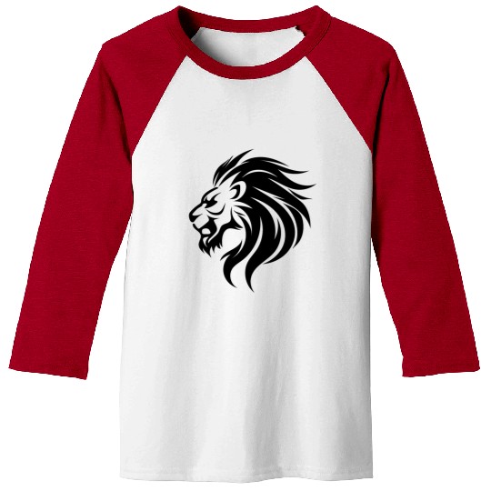 Angry Lion Head Tattoo Style Waving Mane Baseball Tees