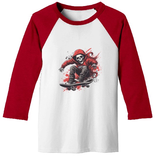Skeleton Skull Skater Skateboarder Skateboard Baseball Tees