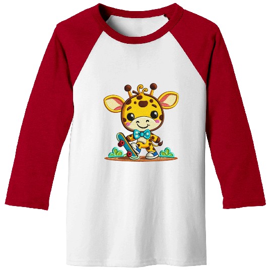Skateboarding Giraffe Buddy Baseball Tees