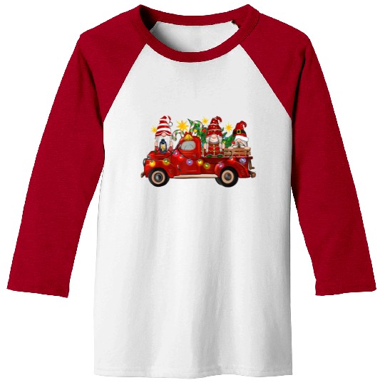 Three Gnomes In Red Truck Baseball Tees