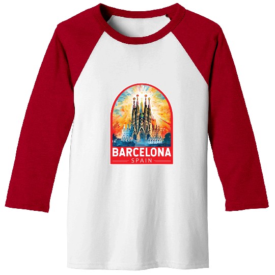 Barcelona Spain Travel Art Emblem Baseball Tees