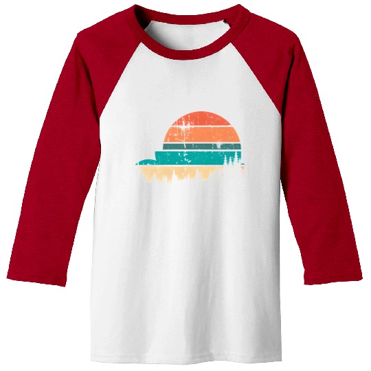 Retro Evergreen Sunset Stepped Circle Design Baseball Tees