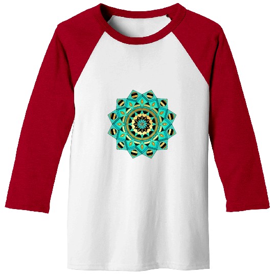 Mandala blue gold black with hearts Baseball Tees