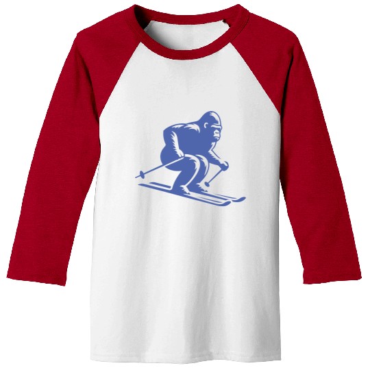 Monkey Gorilla Chimpanzee Ski Silhouette Design Baseball Tees