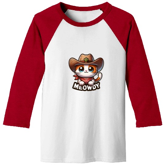 Cute Meowdy Cat Cowboy Pun Baseball Tees
