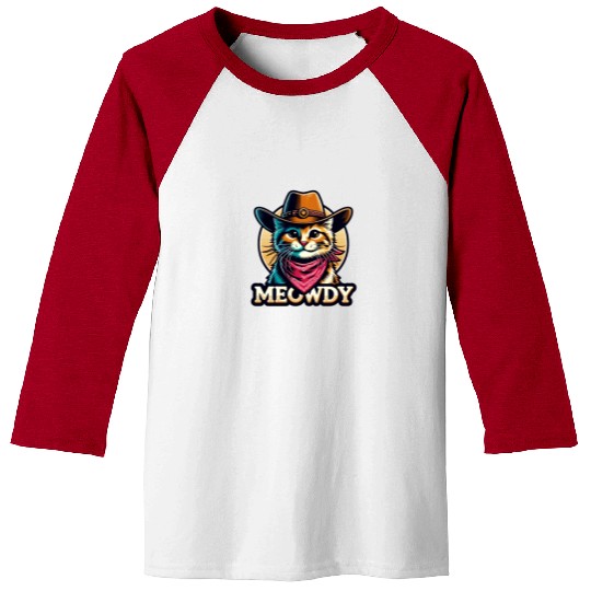 Cute Meowdy Cat Cowboy Pun Baseball Tees