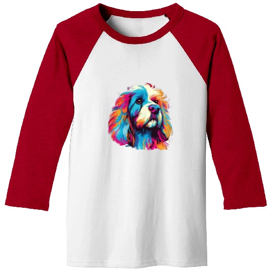 Watercolor Colorful Tibetan Spaniel Baseball Tees
