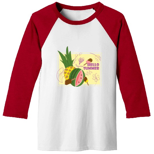 Hello summer fruit ice cream flowers & butterfly Baseball Tees