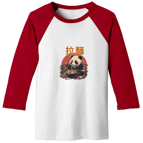 Panda eating Ramen Baseball Tees