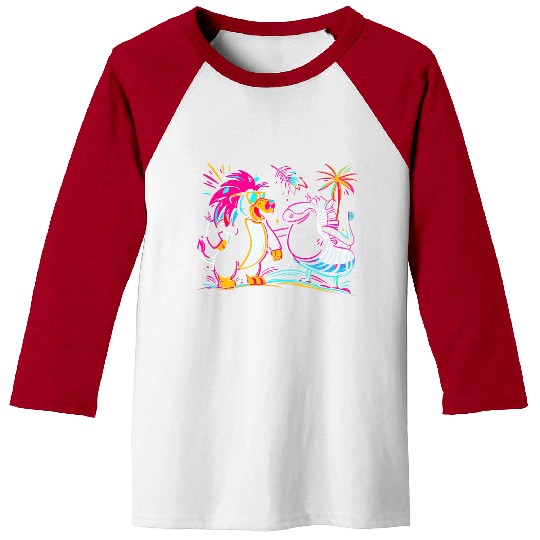 Tropical Neon Beats: Lion & Zebra's Beach Party Baseball Tees