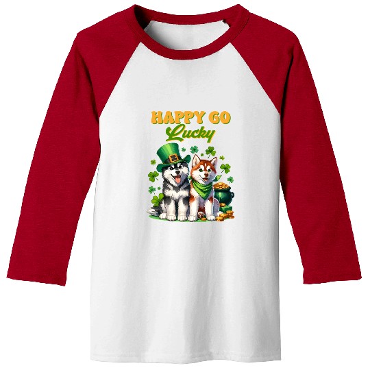 Happy Go Lucky Cute Husky St Patricks Day Baseball Tees