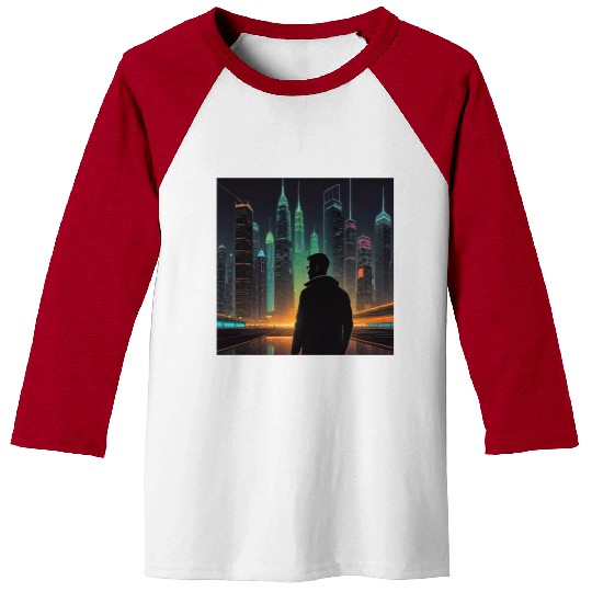 Neon Horizon: A Futuristic Cityscape Baseball Tees