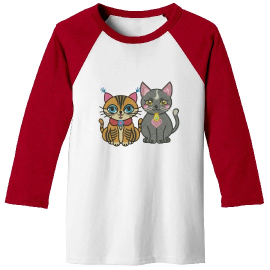 Cute catty couple embroidery design. Baseball Tees