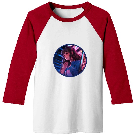 Jukebox Anime Girl Vaporwave Neon Glow Retro Baseball Tees